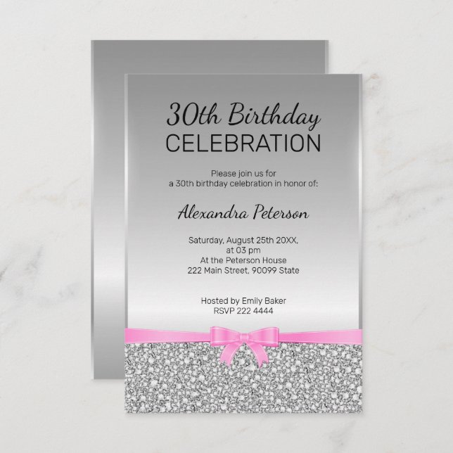 Gray Glitter 30th Birthday Invitation (Front/Back)