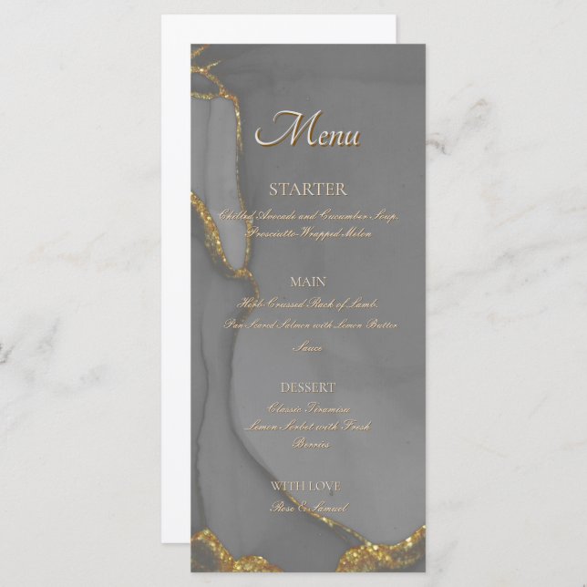 Gray Glitter Alcohol Ink Chic Flat Menu (Front/Back)