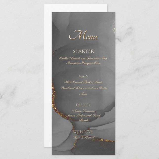Gray Glitter Alcohol Ink Elegant Flat Menu (Front/Back)