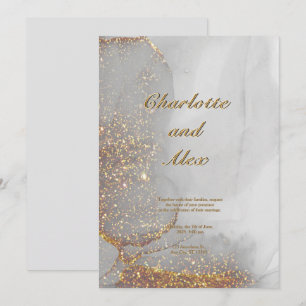 Gray Glitter Chic Alcohol Ink Wedding Invitation