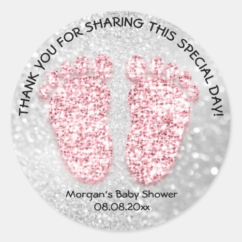 Gray Glitter Feet Baby Shower Favor Thank Girl Boy Classic Round Sticker