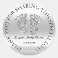 Gray Glitter Feet Baby Shower Favor Thank You Grey Classic Round Sticker