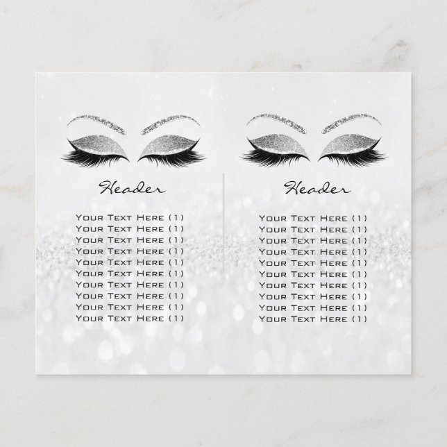 Gray Glitter Makeup Eye Lash Prices Leaflet Logo Flyer (Back)