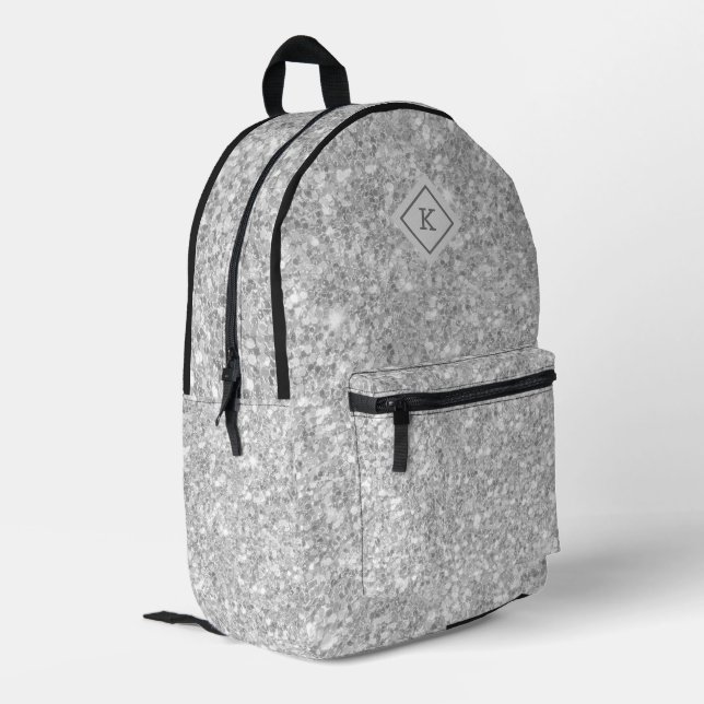 Gray glitter white sparkles glitter texture print printed backpack (Back Corner Left)