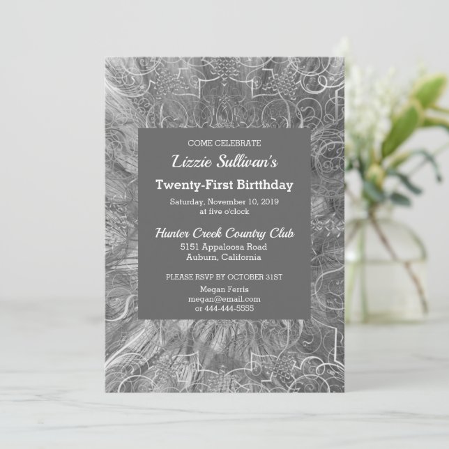 Gray Glitzy Birthday Invitation (Standing Front)