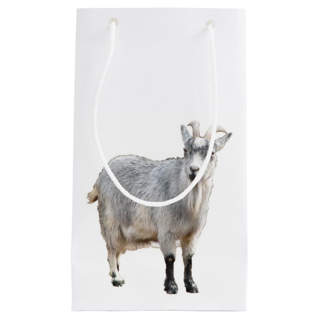 Gray Goat Farm Animal, Cute Nature Photography Small Gift Bag (Front)
