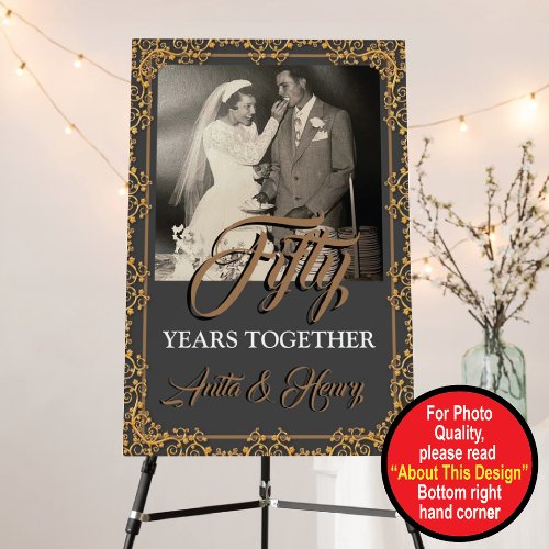 Gray  Gold 50th Wedding Anniversary  Foam Board