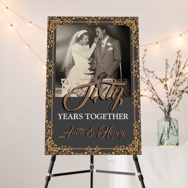 Gray & Gold 60th Wedding Anniversary  Foam Board (In Situ (Stand))