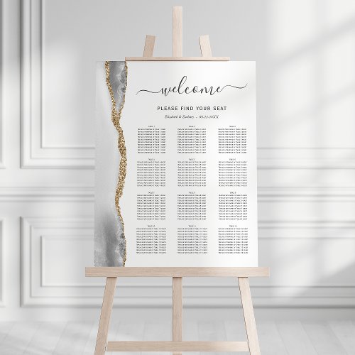 Gray Gold Agate 12_Table Wedding Seating Chart Foam Board