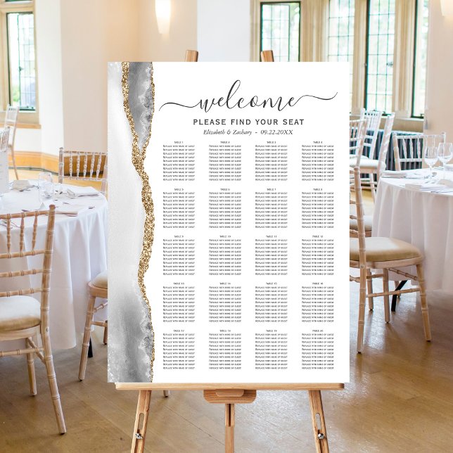Gray Gold Agate 20-Table Large Wedding Seating Foam Board (Creator Uploaded)