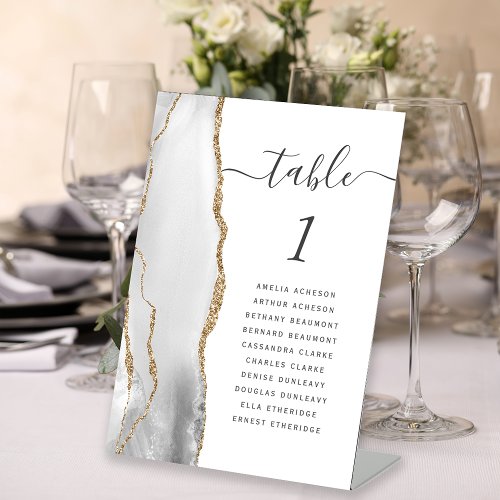 Gray Gold Agate Wedding Table Number Pedestal Sign