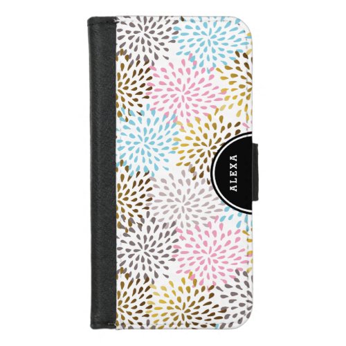 Gray gold and blue abstract starbursts pattern iPhone 87 wallet case