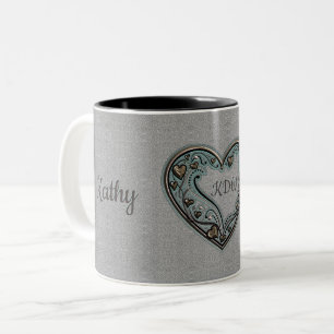 Gray, Gold and Turquoise Hearts Two-Tone Coffee Mug