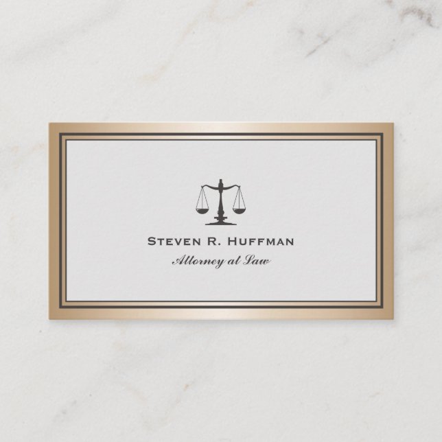 Gray Gold Attorney  Justice Scale Professional Business Card (Front)