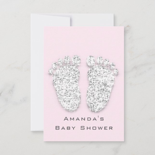 Gray Gold Baby Shower Feet Foot Silver Girl Pink Invitation (Back)