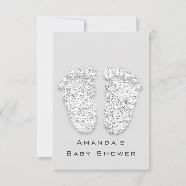 Gray Gold Baby Shower Feet Silver Girl Boy Gray Invitation (Back)
