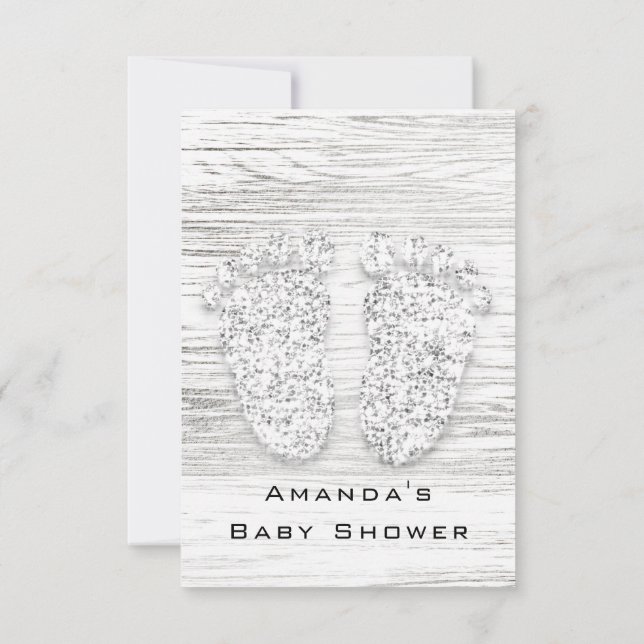 Gray Gold Baby Shower Feet Wood White Girl Boy Invitation (Back)