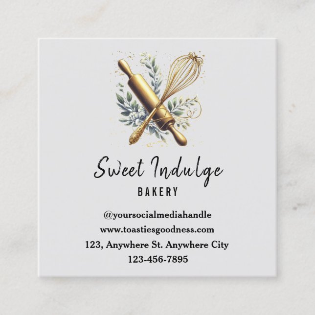 Gray Gold Baking Utensil Square Bakery Square Business Card (Front)