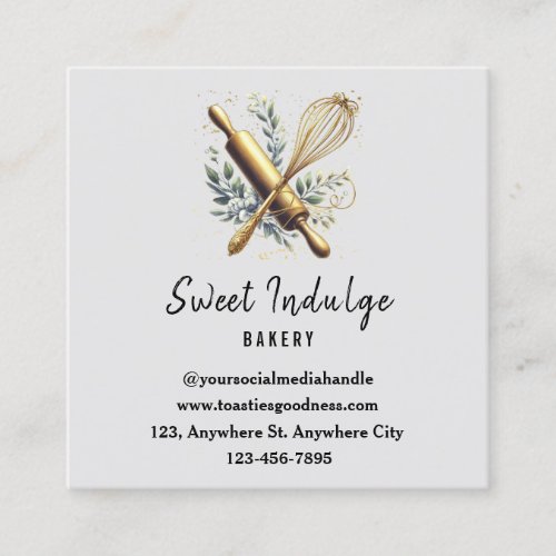 Gray Gold Baking Utensils Logo Square Bakery Square Business Card