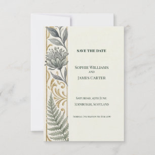 Gray Gold Botanical Save The Date Card