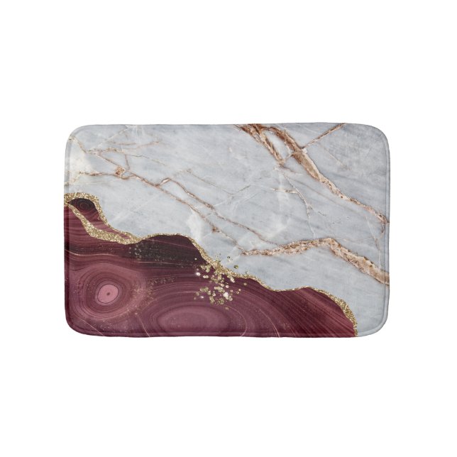 Gray Gold Burgundy Marble,Granite,Stone Texture  Bath Mat (Front)