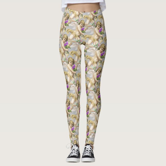 Gray Gold Cherubs Leggings (Front)