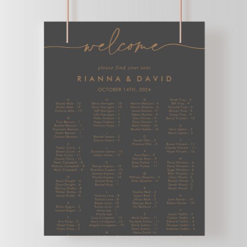 Gray Gold Classic Alphabetical Seating Chart