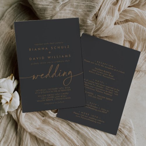  Gray Gold Classic Front  Back Wedding Invitation