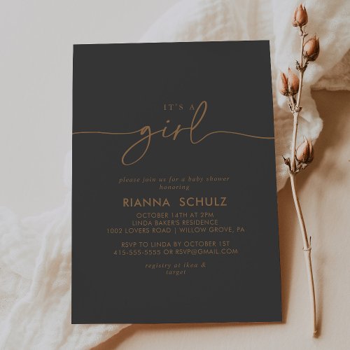 Gray Gold Classic Its A Girl Baby Shower Invitation