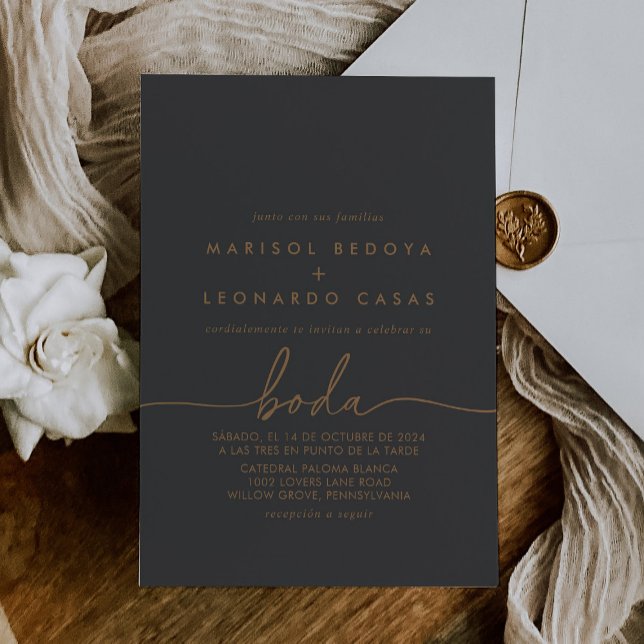 Gray Gold Classic Spanish Wedding Invitation (Creator Uploaded)