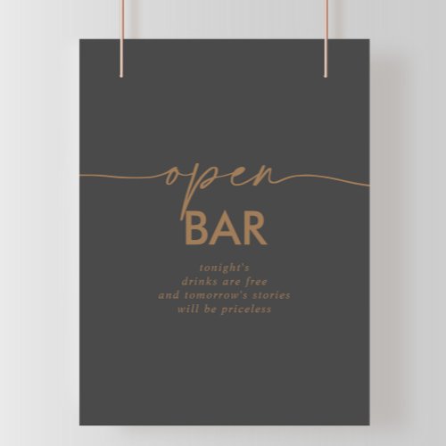 Gray Gold Classic Wedding Open Bar Sign