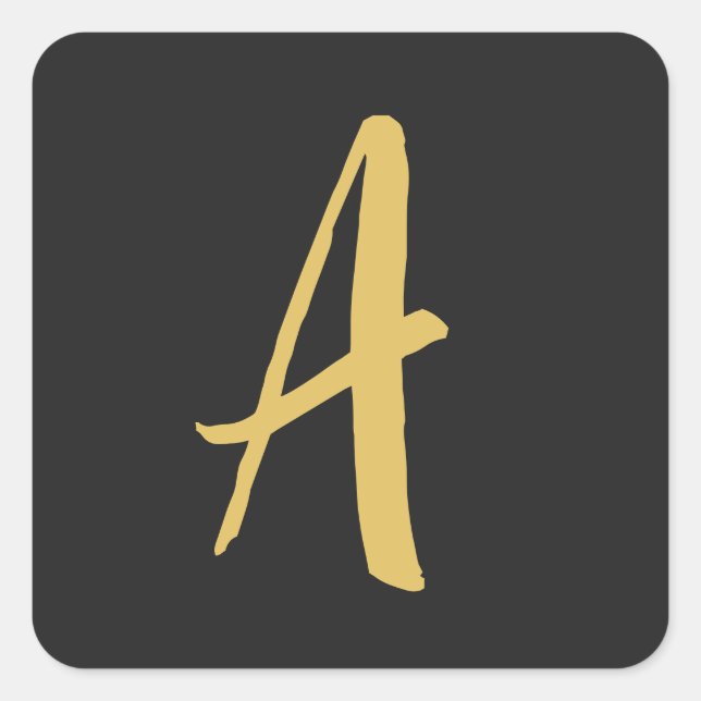 Gray Gold Color Monogram Professional Calligraphy Square Sticker (Front)