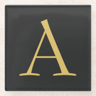 Gray Gold Color Monogram Professional Glass Coaster