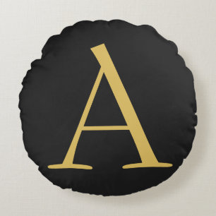Gray Gold Color Monogram Professional Round Pillow