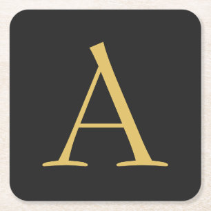 Gray Gold Color Monogram Professional Square Paper Coaster
