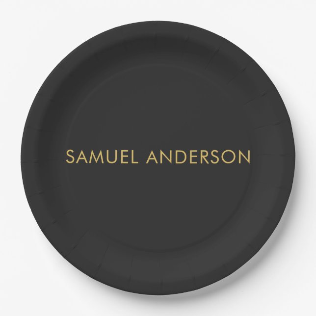 Gray Gold Color Professional Add Name Paper Plates (Front)