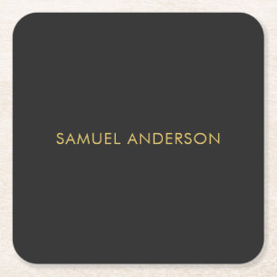 Gray Gold Color Professional Add Name Square Paper Coaster