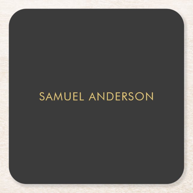 Gray Gold Color Professional Add Name Square Paper Coaster (Front)