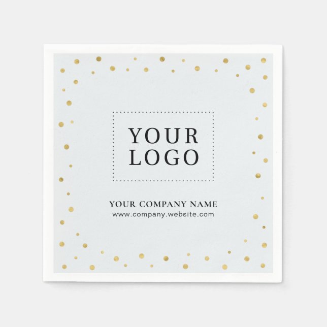 Gray & Gold Confetti Business Promotional Logo Napkins (Front)