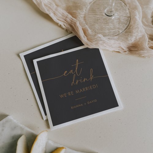 Gray Gold Eat Drink Were Married Wedding  Napkins