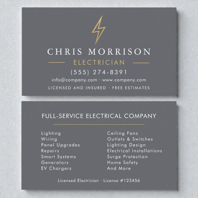 Gray Gold Electrician Business Card (Creator Uploaded)