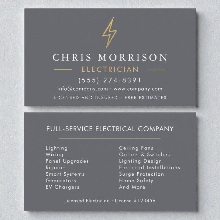 Gray Gold Electrician Business Card