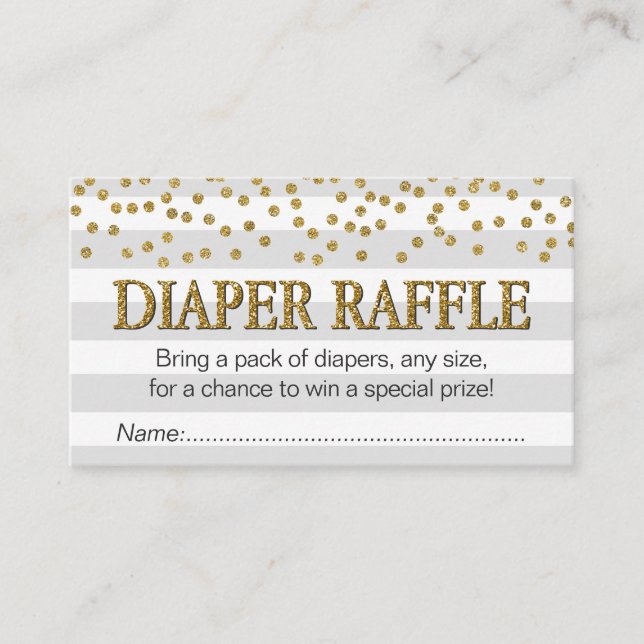 Gray Gold Elegant Baby Shower Diaper Raffle Ticket Enclosure Card (Front)