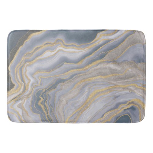 Gray Gold Fluid Liquid Painting Bath Mat