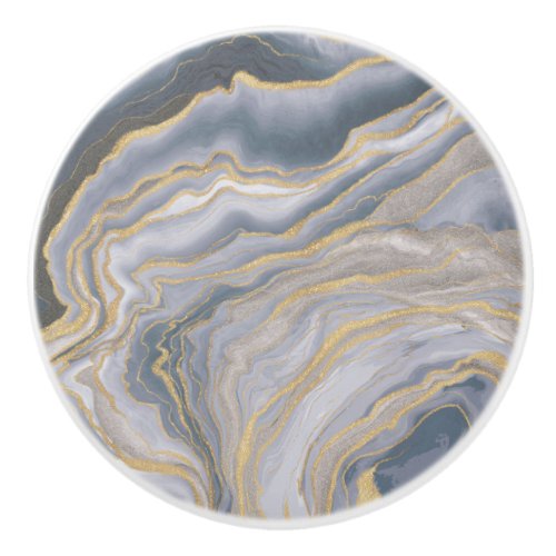 Gray Gold Fluid Liquid Painting Ceramic Knob