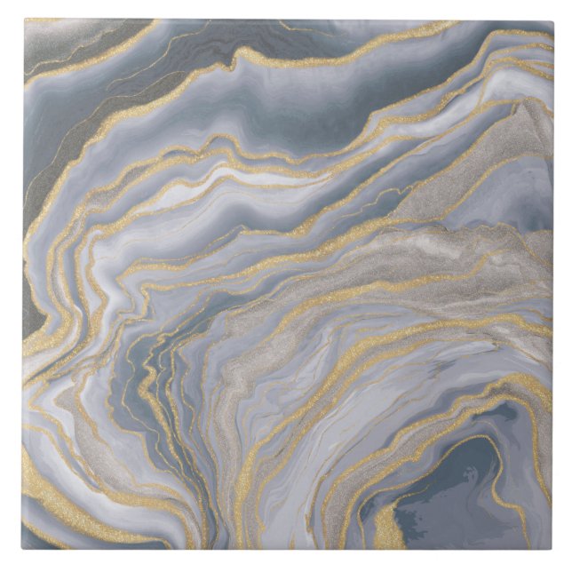 Gray Gold Fluid Liquid Painting Ceramic Tile (Front)