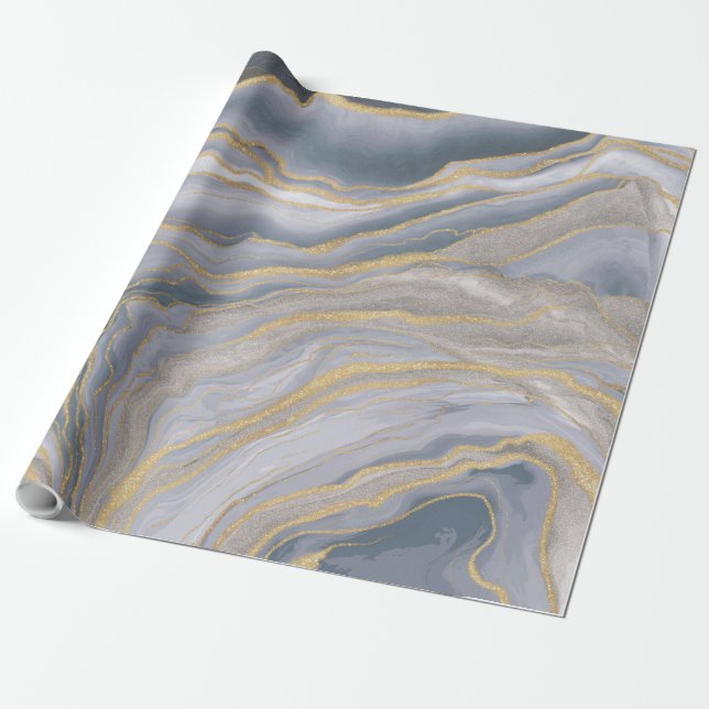 Gray Gold Fluid Liquid Painting Wrapping Paper (Unrolled)