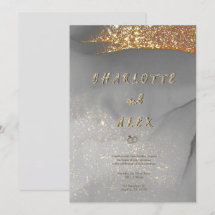 Gray Gold Glitter Chic Ink Wedding Invitation