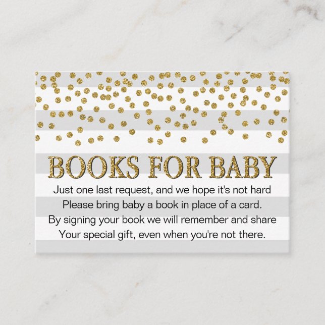 Gray Gold Glitter Neutral Baby Shower Book Request Enclosure Card (Front)