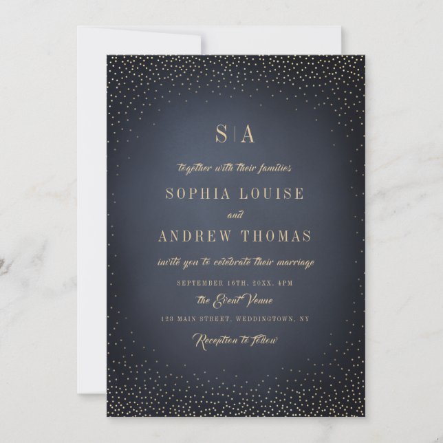 Gray & Gold Glitter Sophisticated Monogram wedding Invitation (Front)